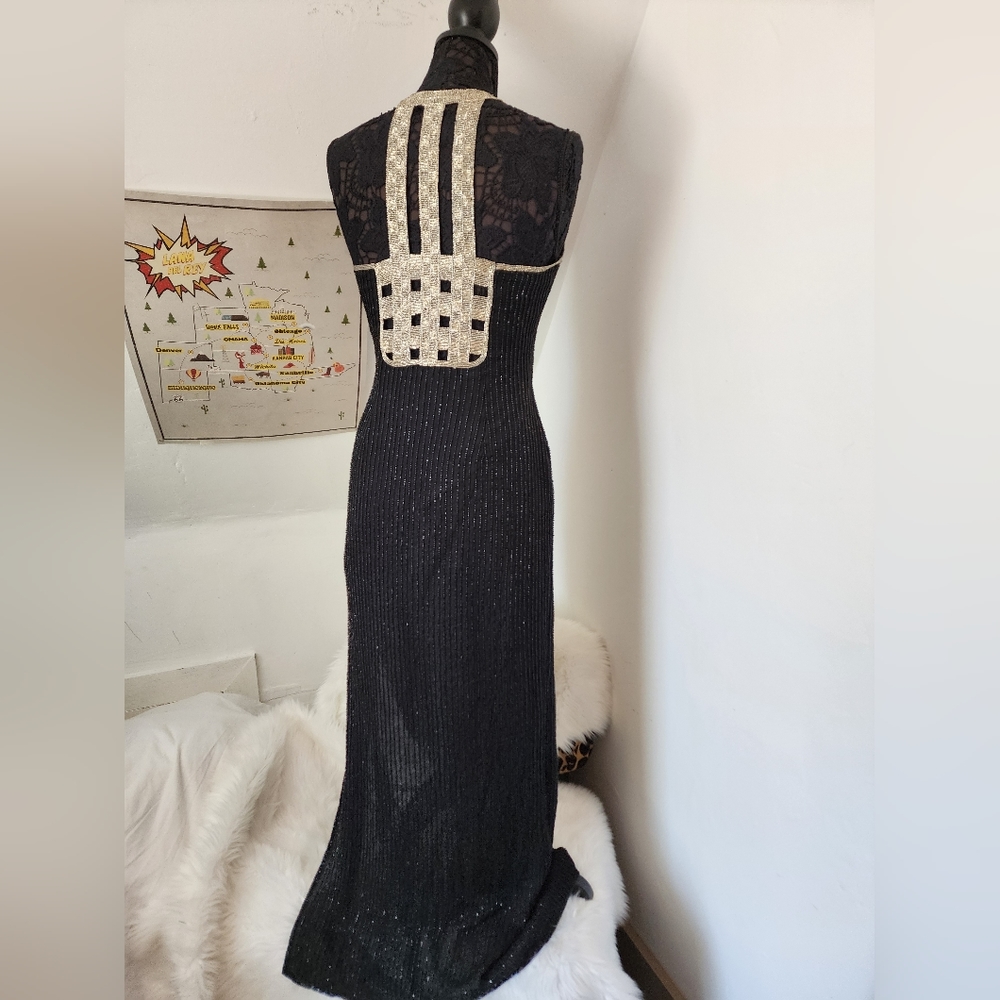 Vintage Scala Beaded Halter Dress with Slit